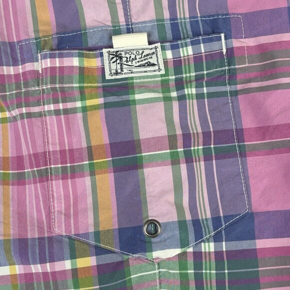 Polo Ralph Lauren Board Shorts‎ Mens 38 Pink Plaid Drawstring Preppy Green Pony - Picture 4 of 16